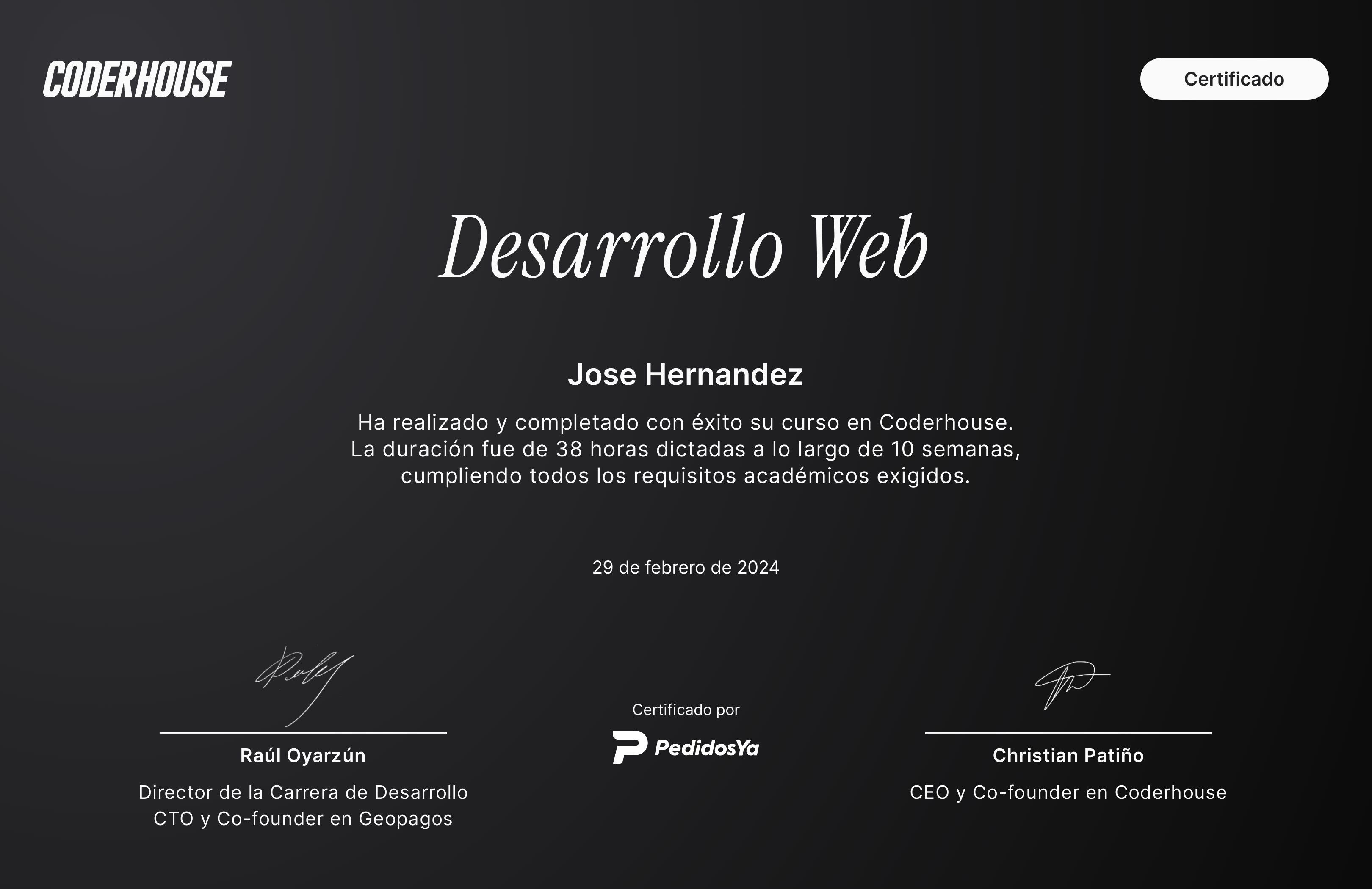 certificado desarrollo web